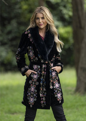 Danica Black Velvet Embroidered Coat - Cienna Designs