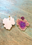 Purple and Pink Sparkling Seed Bead Flower Earrings.